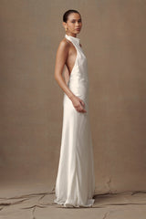 Esther Iridescent Satin Cowl Maxi Dress Ivory