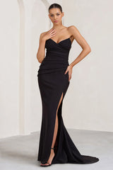 Elene Black Pleated Split Fishtail Maxi Dress