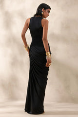 Mademoiselle Black Cowl Neck Maxi Dress With Draped Detailing