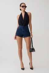 Dan Diamante Denim Shorts Midnight Blue