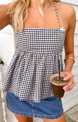 Aspen Black Gingham Halter Top