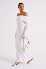 Josie Off Shoulder Mesh Maxi Dress Ivory