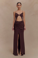 Reama Wrap Over Knit Maxi Dress Chocolate