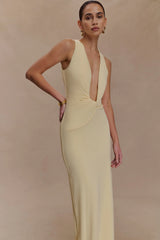 Stella Draped Slinky Maxi Dress Pale Lemon