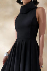 Exclusivity Black High Neck Midi Dress