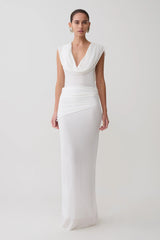 Giulia Chiffon Draped Maxi Dress White