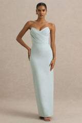 Fierce Light Blue Asymmetric Ruched Maxi Dress