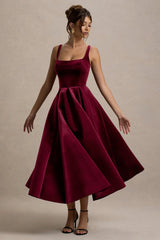 Francisca Berry Velvet Strappy Volume Hem Midi Dress