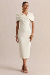 Novalie Cream V Neck Midi Dress With Twist Detail