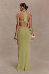 Theresea Halter Knit Maxi Dress Light Olive