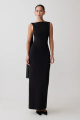 Farid Bandage Midi Dress With Chiffon Black