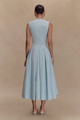 Keely Cotton Sleeveless Midi Dress Sky Blue