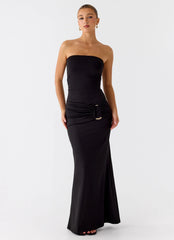 Metal Heart Strapless Maxi Dress Black