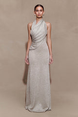 Elma Lurex Knit Halter Maxi Dress Silver