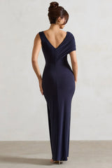 Capella Navy Asymmetric Wrap Maxi Dress