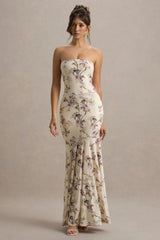 Callie Lemon Floral Print Bandeau Fishtail Maxi Dress