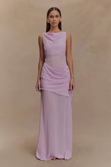 Daria Draped Chiffon Maxi Dress Light Lilac