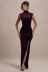 Abilene Port Velvet High Neck Split Maxi Dress