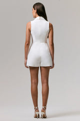 One Kiss White Plunge Neck Tailored Playsuit