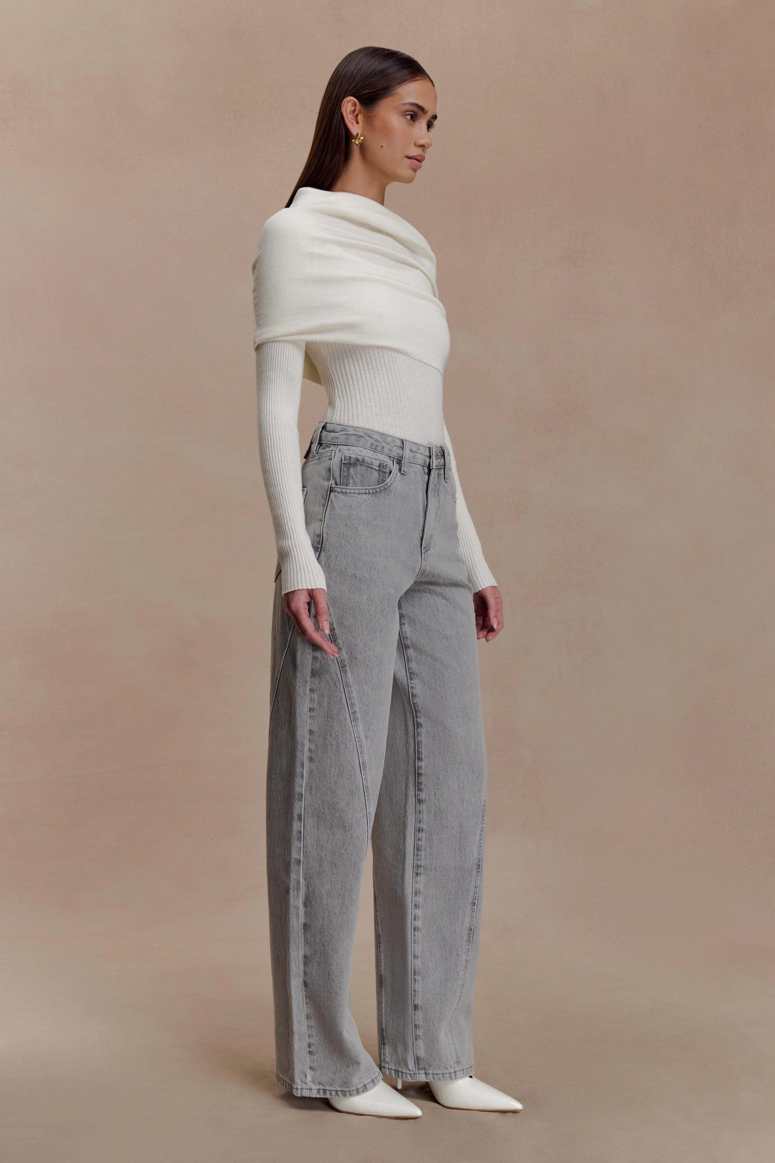 Georgette Mid Rise Paneled Denim Jeans Grey