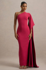 Lily Hot Pink Burgundy Asymmetric Maxi Dress With Cape Sleeve