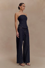 Monte Strapless Denim Corset Washed Indigo Blue