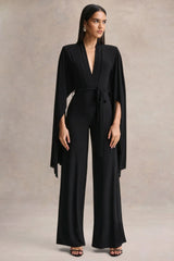Laurina Black Plunge Neck Jumpsuit