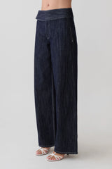 Sienna Flare Mid Rise Denim Jeans Indigo Pinstripe