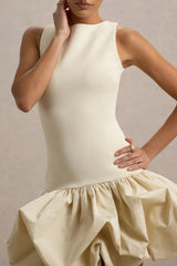 Tamie Stone Boat Neck Ruffled Mini Dress