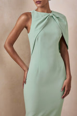 Quira Mint Asymmetric Neck Maxi Dress With Cape Sleeve