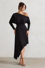 Lori Black Asymmetric Long Sleeve Maxi Dress
