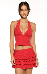 Beau Red Chiffon Polka Dot Halter Neck Top