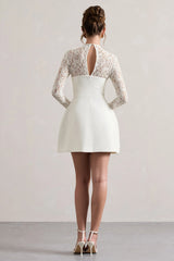 Birdie White Lace Long Sleeve Mini Dress