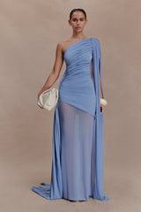 Asher Slinky One Shoulder Maxi Dress Cornflower Blue