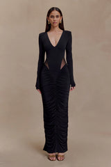 Louanne Slinky Long Sleeve Maxi Dress Black