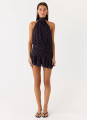 Willow Chiffon Mini Dress Black Polkadot