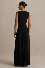 Rosalita Black Crew Neck Maxi Dress With Drop Waist