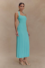 Jacqui Halter Knit Midi Dress Cyan Blue