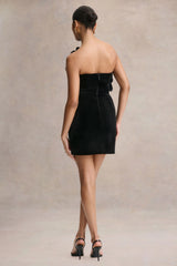 Polly Black Velvet Ruffled Strapless Mini Dress