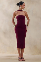 Amariah Burgundy Bandeau Midi Dress With Scarf Detail