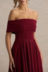 Isabella Burgundy Bardot Neck Midi Dress