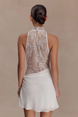 Arra Chiffon And Lace Halter Mini Dress White