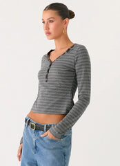 Kaytra Long Sleeve Top Grey Marle Stripe