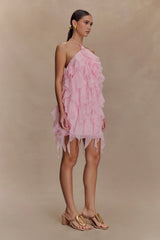 Marigold Ruffle Halter Mini Dress Powder Pink