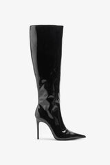 Over It Black Fitted Over Knee Pointed Heeled Boots