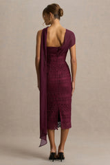 Secret Burgundy Bandeau Lace Midi Dress With Scarf Detail