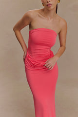 Madison Strapless Slinky Maxi Dress Coral