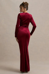 Fay Berry Velvet Corset Style Knot Maxi Dress