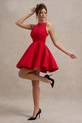 Waverly Red Racer Neck Sleeveless Skater Mini Dress