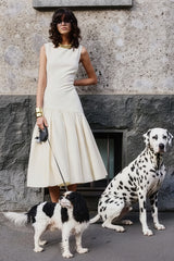Fantasia Cream Boat Neck Midi Dress With Asymmetric Drop Waist